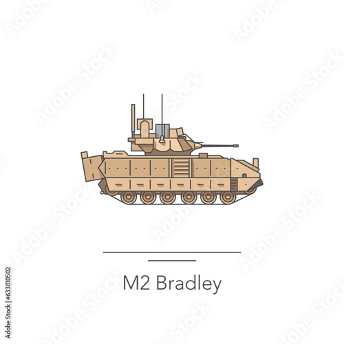 M2 Bradley icon. Outline colorful icon of armored vehicle on white. Vector illustration photo