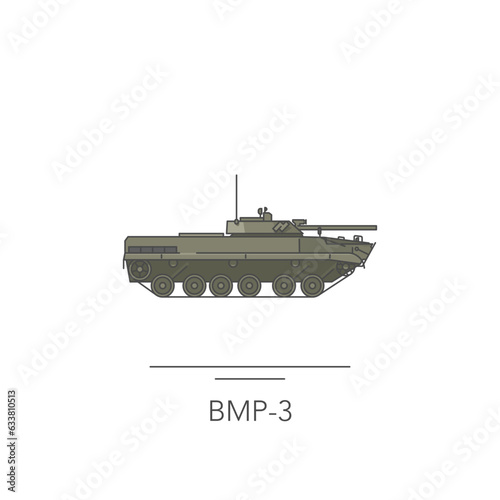 BMP-3 icon. Outline colorful icon of armored vehicle on white. Vector illustration