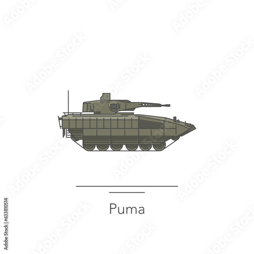 Puma icon. Outline colorful icon of armored vehicle on white. Vector illustration