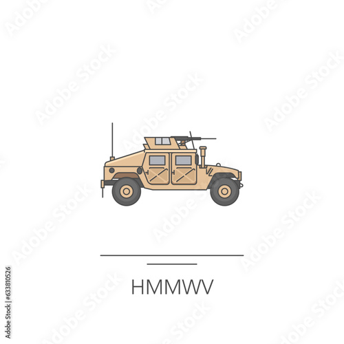 HMMWV icon. Outline colorful icon of military truck on white. Vector illustration