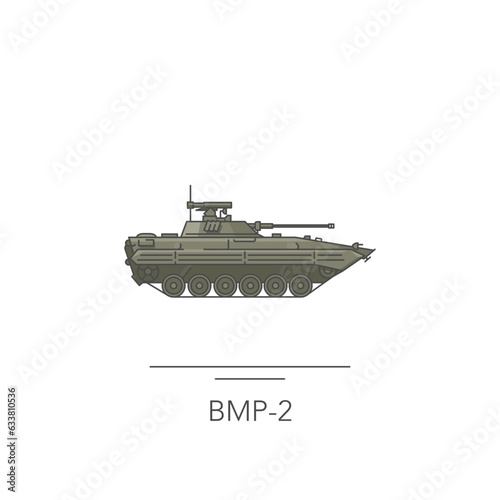 BMP-2 icon. Outline colorful icon of armored vehicle on white. Vector illustration photo