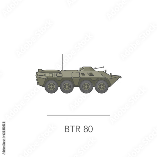 BTR-80 icon. Outline colorful icon of armored carrier on white. Vector illustration