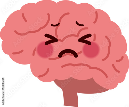 病気で苦しそうな表情の脳みそのキャラクターのイラスト(cute cartoon brain)