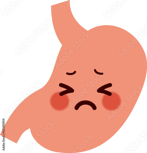 病気で苦しそうな表情の胃のキャラクターのイラスト(cute cartoon stomach)