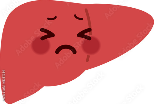 病気で苦しそうな表情の肝臓のキャラクターのイラスト(cute cartoon liver)
 photo