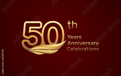 50th anniversary logo design with double line number style and golden wings, vector template