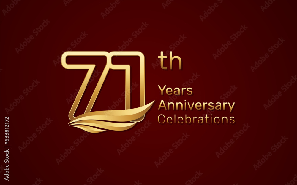 71th anniversary logo design with double line number style and golden wings, vector template