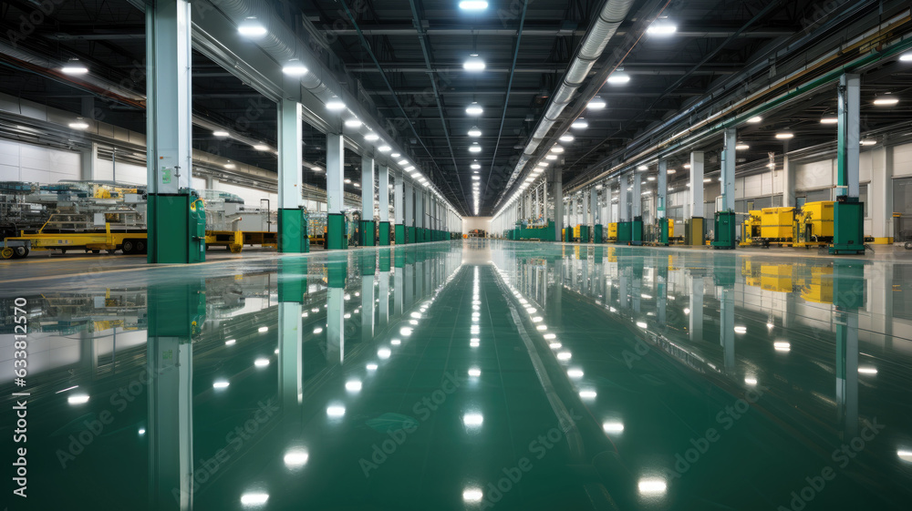 floor with self-leveling green epoxy resin in industrial warehouse floor with self-leveling green epoxy resin in industrial warehouse