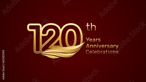 120th anniversary logo design with double line number style and golden wings, vector template photo