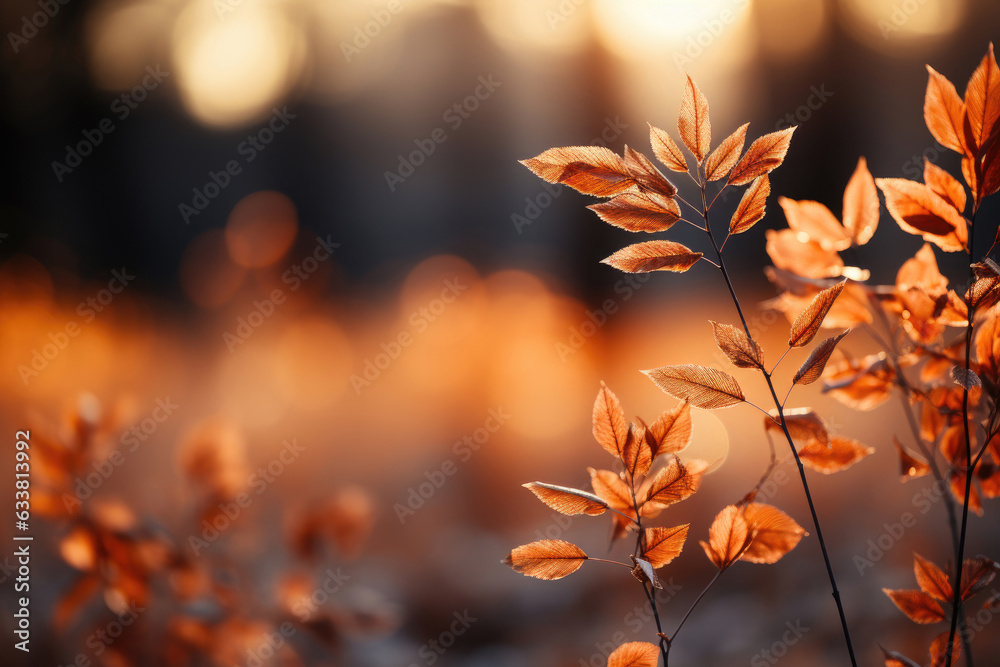 An autumn background of foliage at sunset