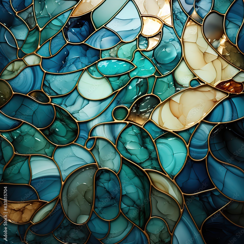 Fototapeta premium Ornament, abstract, in ocean colors ,tile, minimalist