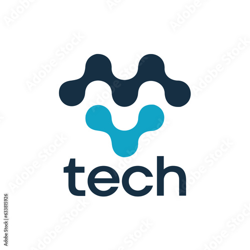 letter M logo with abstract design concept and technology icon for brand identity
