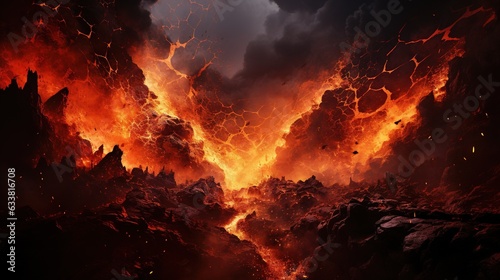  a fire is burning in the sky with rocks and lava. generative ai