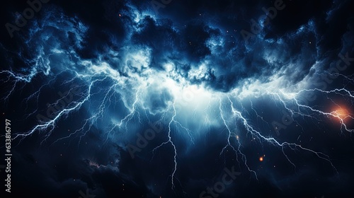  a dark blue sky with a lot of clouds and lightning. generative ai