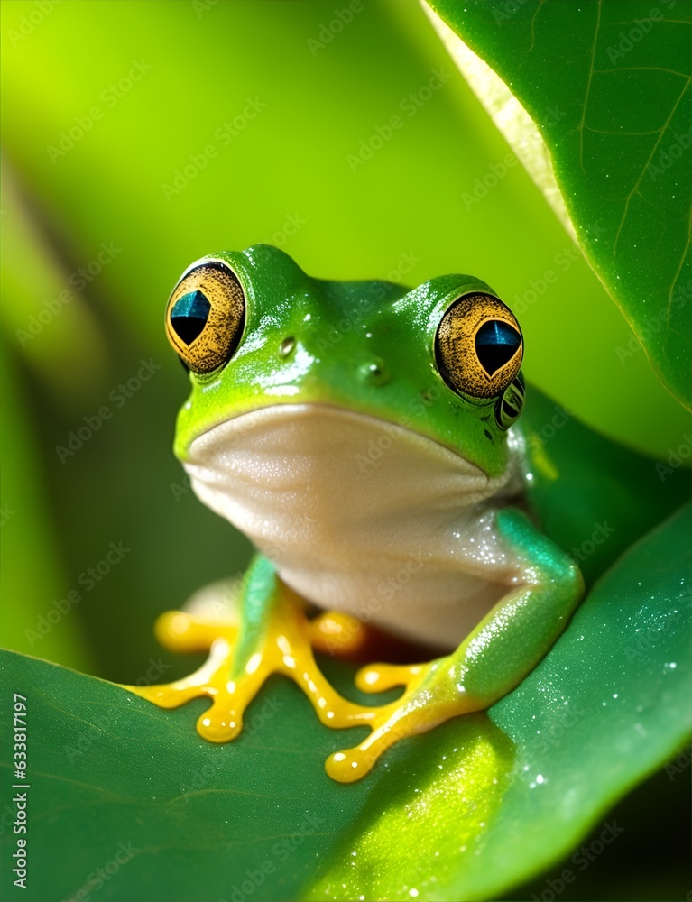 Obraz premium green tree frog on leaf