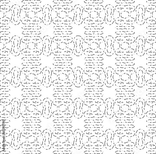 White background with black Dashes lines. Plain background with  simpe pattern. Black and white color. Abstract background for web page, textures, card, poster, fabric, textile.
