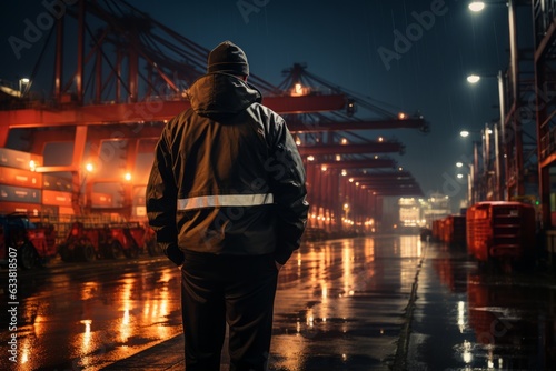 As twilight settles over a global trade port, a dedicated logistics manager stands cinematic, overseeing the dance of shipments, orchestrating the symphony of global commerce.