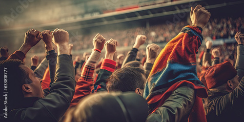 soccer fans cheering at the stadium.