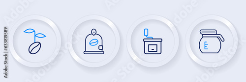 Set line Coffee pot, Manual coffee grinder, Bag beans and icon. Vector