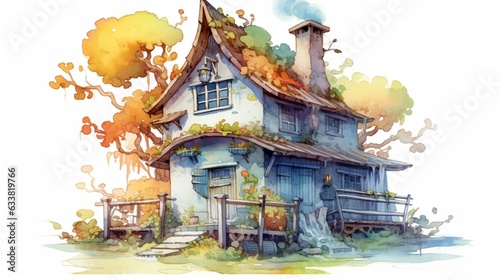a small cartoon lifeless cottage and gigatree in the.Generative AI