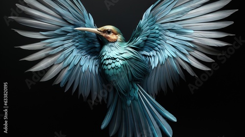  a blue bird with white wings on a black background with a black background.  generative ai