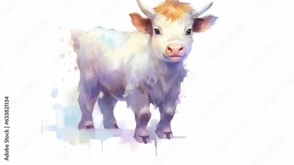 a small cute cartoon stained baby bull with cute white.Generative AI