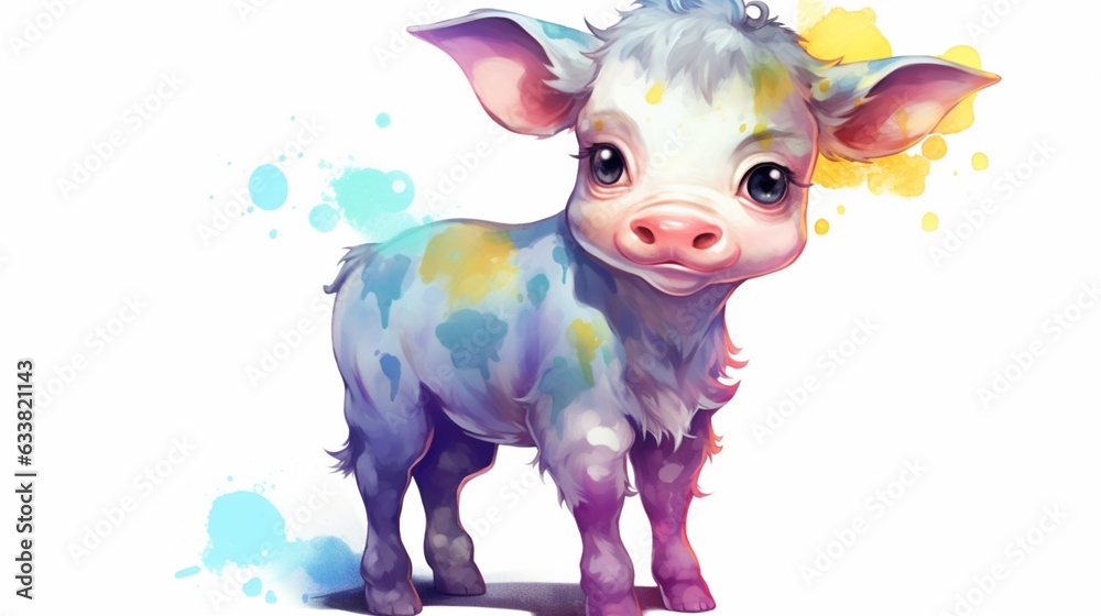 a small cute cartoon stained baby bull with cute white.Generative AI