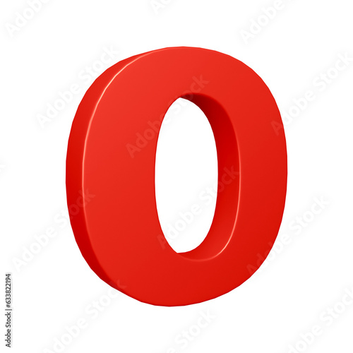 3D alphabet letter o in red color for education and text concept