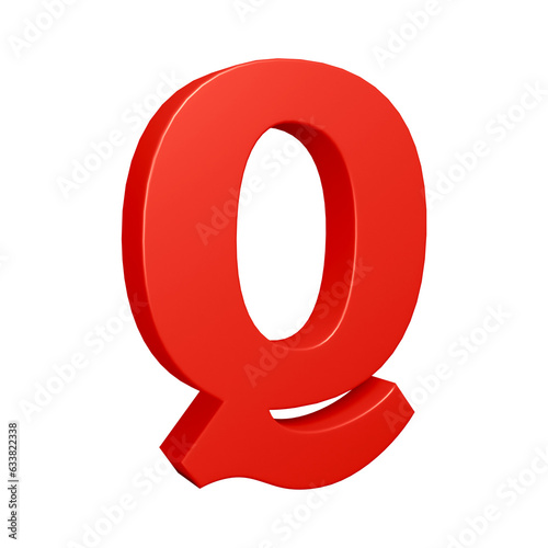 3D alphabet letter q in red color for education and text concept