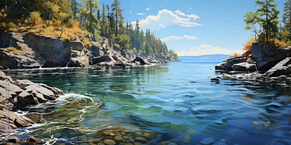 AI Generated. AI Generative. Beautiful nature outdoor water river lake underwater landscape background. Adventure explore vibe. Can be used for promotion