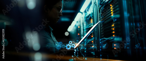 Obraz na płótnie Robotic process automation and business process management. AI technology, innovation, data analytics,Automation for business process workflow optimization and production efficiency improvement. w salonie
