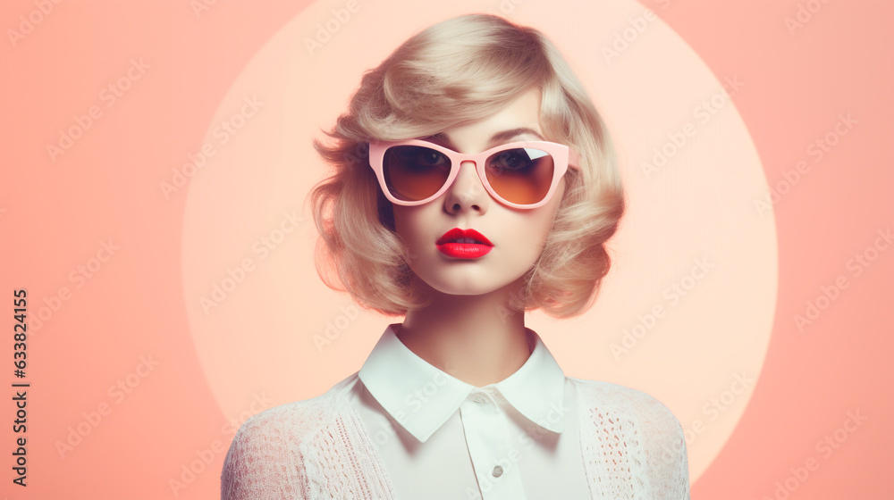 Close-up portrait of attractive minded cheery girlish girl thinking copy space isolated over  pastel color background, vintage vibe