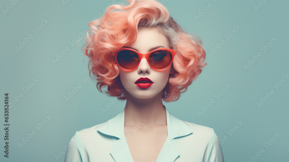 Close-up portrait of attractive minded cheery girlish girl thinking copy space isolated over  pastel color background, vintage vibe