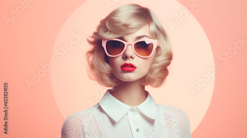 Close-up portrait of attractive minded cheery girlish girl thinking copy space isolated over pastel color background, vintage vibe
