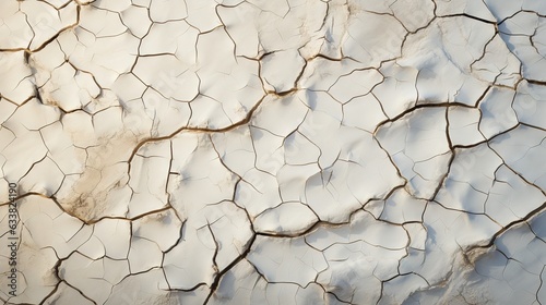  a cracked surface with white and brown paint and a few patches of dirt. generative ai