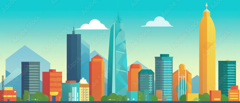 Chile Famous Landmarks Skyline Silhouette Style, Colorful, Cityscape, Travel and Tourist Attraction - Generative AI