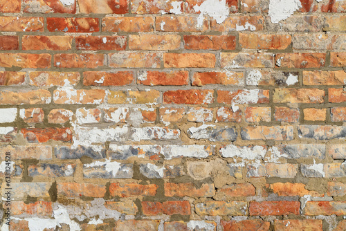 rough brick pattern background with chipping white paint