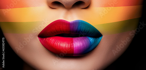 Vibrant Rainbow Lips: Close-Up of Colorful Painted Lips on a Female Model - Expressive Beauty at Its Best.