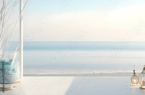 Coastal Tranquility Blurred Elegance of a Serene Seaside Scene - Mockup Template for a Calming and Captivating Generative AI