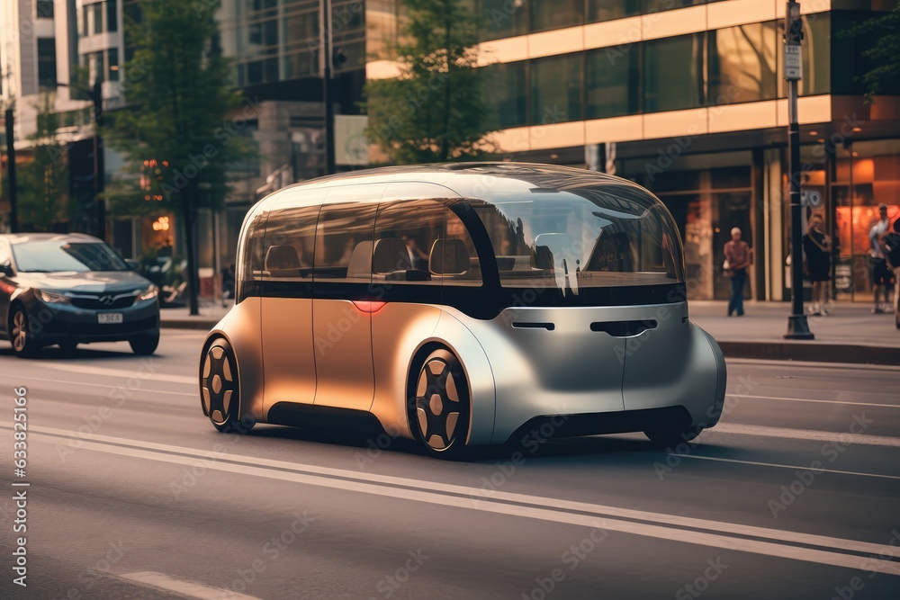 Autonomous vehicles: Self-driving car on a city street Natural ambiance - AI Generated Autonomous vehicles: Self-driving car on a city street Natural ambiance - AI Generated
