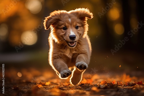 A playful puppy running in a park - Animal joy and playfulness - AI Generated © Arthur