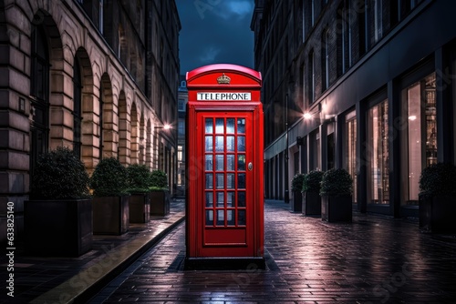 An iconic red telephone booth in London - Travel and British culture  - AI Generated