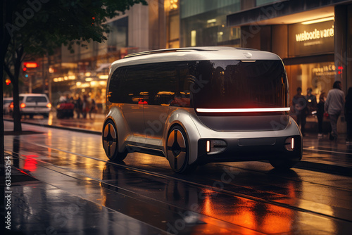 Autonomous vehicles: Self-driving car on a city street Natural ambiance - AI Generated