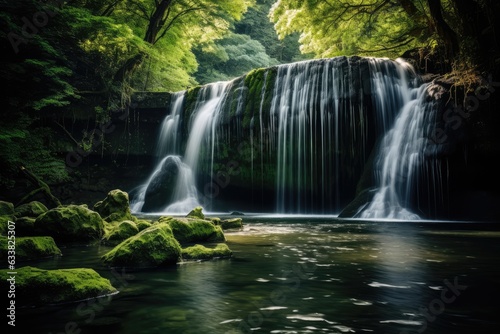 Majestic waterfall in a lush, green forest - Natural beauty and tranquility - AI Generated © Arthur