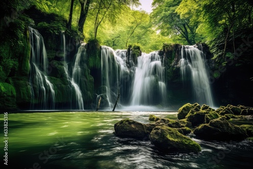 Majestic waterfall in a lush, green forest - Natural beauty and tranquility  - AI Generated © Arthur
