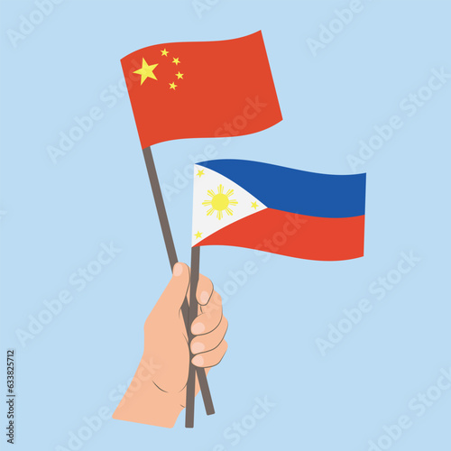 Flags of China and the Philippines, Hand Holding flags