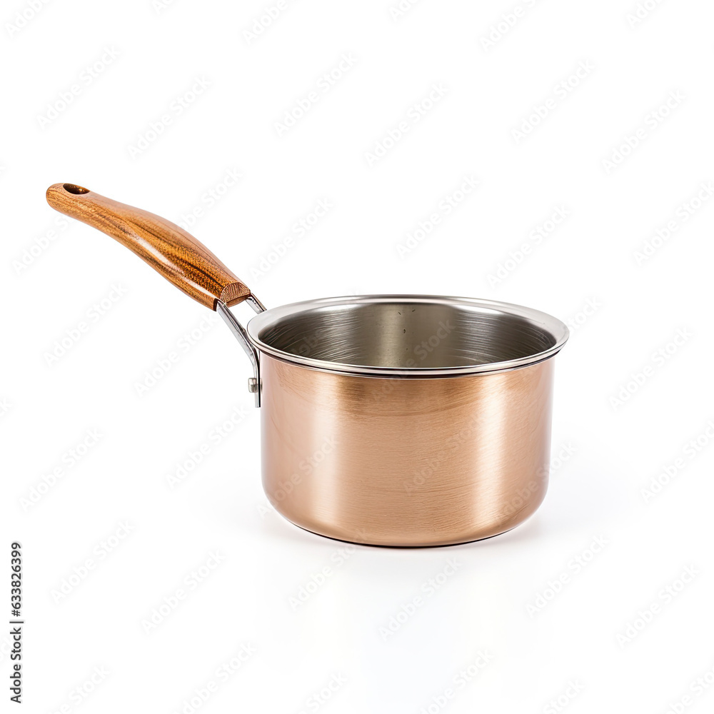 A pan with a wooden handle on a white background A pan with a wooden handle on a white background