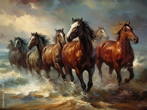 Horses illustration paintings of unique wall art generative ai