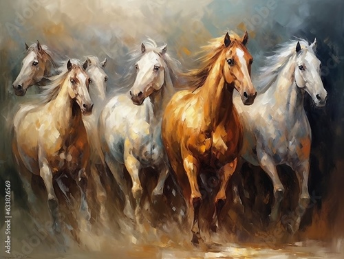 Horses illustration paintings of unique wall art generative ai