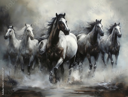Horses illustration paintings of unique wall art generative ai © tanjidvect